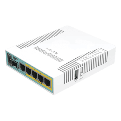 (hEX PoE) Routerboard 5 puertos Gigabit Ethernet PoE 802.3at, 1 Puerto USB, vista 1