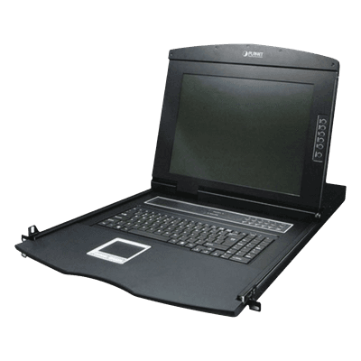 Switch KVM con Monitor de 17"con Teclado y Trackpad para Rack de 1U de Cuatro Postes, 8 Puertos VGA Para Acceder y Controlar Hasta 8 Computadoras Desde una Sola Consola, vista 1