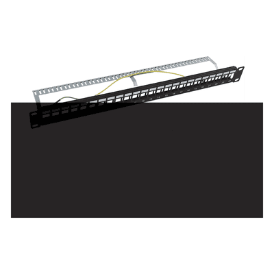 Patch panel modular Blindado (STP) de 24 puertos, con barra para organizar cable, vista 1