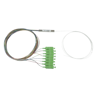Splitter (Divisor Óptico) tipo PLC, de 1x8, conectores SC/APC de salida, vista 1
