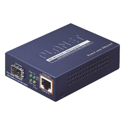 Convertidor de Medios IEEE802.3 AF/AT PoE 10/100/1000BASE T TO MINIGBIC SFP, vista 1