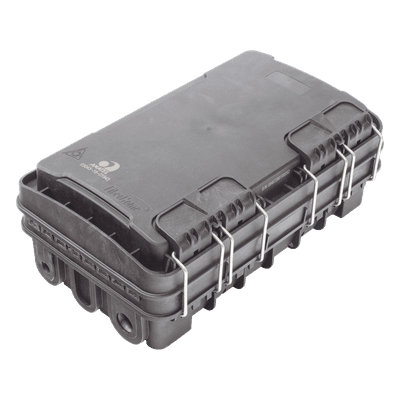 Caja de Distribución de Fibra Óptica para 24 Empalmes, con 8 acopladores SC/APC simplex, Exterior IP65, Color Negro, vista 1