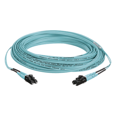 Jumper de Fibra Óptica OM3, 2 Fibras, 1.6 mm, Chaqueta OFNR, LC Dúplex a LC Dúplex, 10 Metros, vista 1