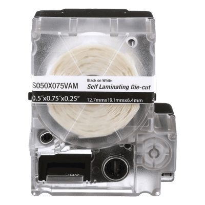 Casete de 300 Etiquetas Autolaminadas de 19.1 x 25.4 mm (0.75 x 1 Pulgadas), para Cables de 2 a 4 mm (0.08 a 0.16 Pulgadas) de Diámetro, Área de Impresión Color Blanco, vista 1