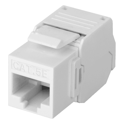 Módulo Jack Keystone Cat5e (toolless), con terminación en ángulo 180 º Color Blanco, Compatible con Faceplate y Patchpanel Linkedpro, vista 1