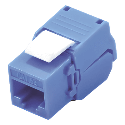 Módulo Jack Keystone Cat5e (toolless), con terminación en ángulo 180 º Color Azul, Compatible con Faceplate y Patchpanel Linkedpro, vista 1