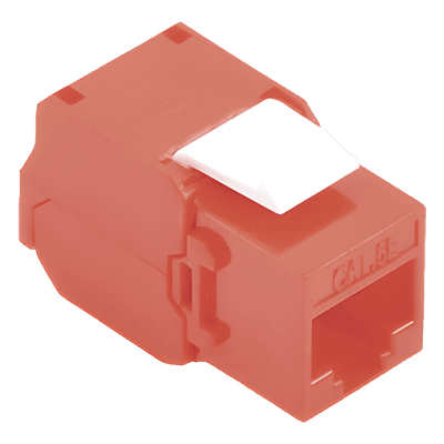 Módulo Jack Keystone Cat5e (toolless), con terminación en ángulo 180 º Color Rojo, Compatible con Faceplate y Patchpanel Linkedpro, vista 1