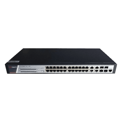 Switch Gigabit PoE+ / Administrable / 24 puertos 10/100/1000 Mbps PoE+ / 4 puertos 10/100/1000 Mbps + 4 puertos SFP de Uplink / 370 W, vista 1
