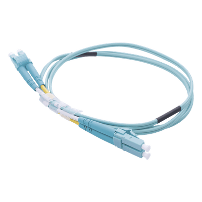 Jumper de Fibra Óptica Multimodo OM4 50/125 LC-LC OFNR (Riser), 2.0 mm, Dúplex, Aqua, 1 metro, vista 1