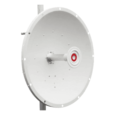 Antena direccional de 2ft, 5.9 a 7.1 GHz, Ganancia 30 dBi, Conectores RP SMA (sma hembra inverso), Polarización doble, incluye montaje para torre o mástil, vista 1