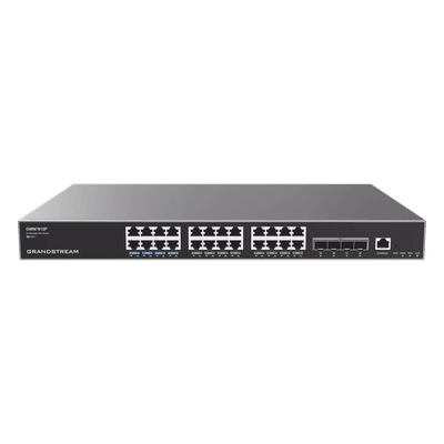 Switch Capa 3 Gigabit PoE+ Administrable / 24 puertos 10/100/1000 Mbps + 4 Puertos SFP+ 10G Uplink / Hasta 360W / Compatible con GWN Cloud., vista 1