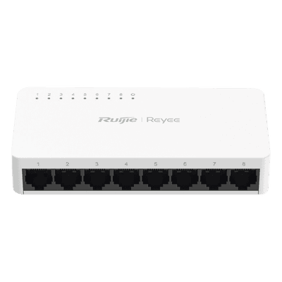 Switch non-PoE de 8 puertos 10/100/1000 Mbps no administrable, visible en Ruijie Cloud, con alta fiabilidad de red, vista 1