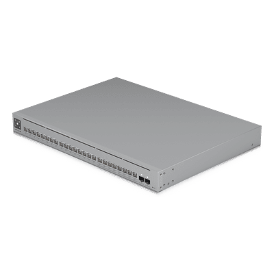 UniFi Switch USW-Pro-24-POE Gen2, con funciones capa 3, de 24 puertos PoE 802.3at/bt + 2 puertos 1/10G SFP+, 400W, pantalla informativa, vista 1