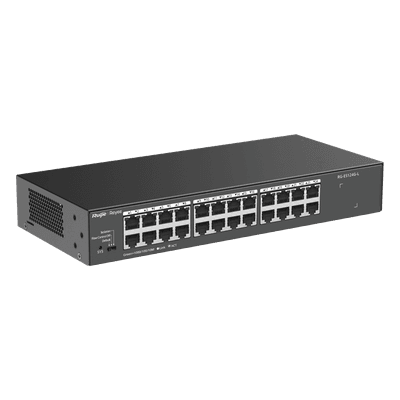 Switch no administrable, con 24 puertos 10/100/1000 Mbps, Monitoreable en la Nube, vista 1
