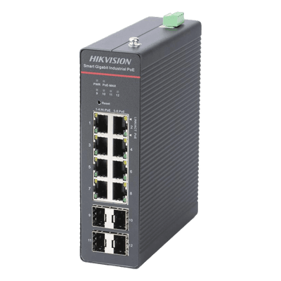 Switch Industrial No Administrable Gigabit / 6 Puertos Gigabit PoE+ (30 W) + 2 Puertos Gigabit PoE++ (60 W) / 2 Puertos SFP / 120 W Total / 48 a 57 VCD / Ideal para Proyectos / 300 Metros de Distancia, vista 1