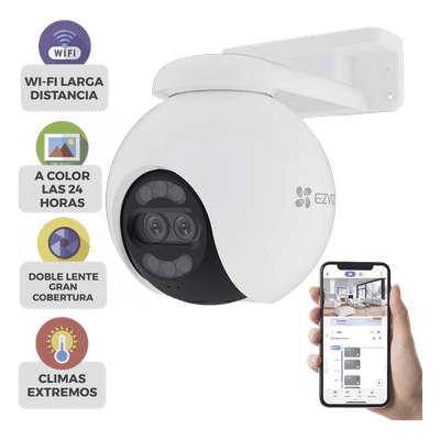 Cámara PT / Wi-Fi / Lente Dual / Panorámica 360° / Resolución 4K / Visión Nocturna ColorFULL / IA Detección de Humanos y Vehiculos / Alarma con Sirena y Luz / IP65, vista 1