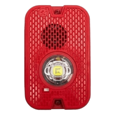Sirena con Lámpara LED Estroboscópica para Exterior / a 2 Hilos / Montaje en Pared / 24 Vcd / Configuración Estroboscópica Seleccionable / Texto en Inglés / Color Rojo, vista 1