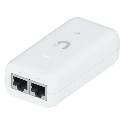 Inyector / Adaptador POE UniFi U-POE (48 VDC, 0.32 A hasta 15W) puerto Gigabit, ideal para equipos UniFi, incluye cable AC, vista 1