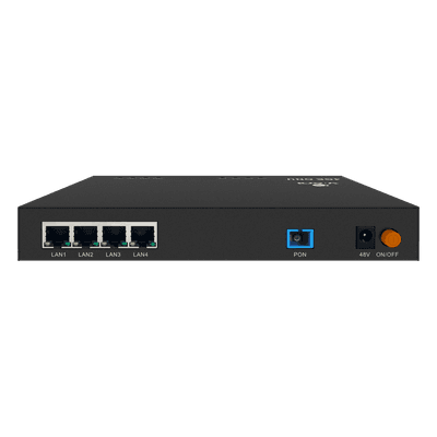 ONU Bridge PoE G/EPON + 1 Puerto SC/UPC + 4 puertos Gigabit con salida PoE/PoE+, vista 1