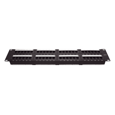 Panel de parcheo de impacto (110) UTP de 48 puertos Cat6, 19in, 2U, con barra para organizar cable