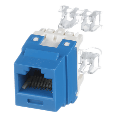 Conector Jack Estilo 110 (de Impacto), Tipo Keystone, Categoría 6, de 8 posiciones y 8 cables, Color Azul