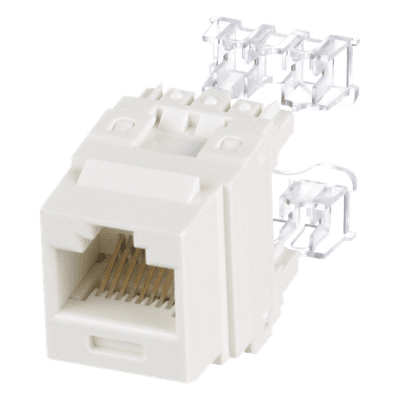 Conector Jack Estilo 110 (de Impacto), Tipo Keystone, Categoría 6, de 8 posiciones y 8 cables, Color Blanco mate