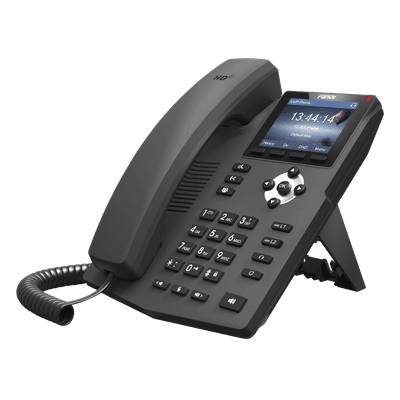 Teléfono IP empresarial para 2 lineas SIP con pantalla LCD de 2.8 pulgadas a color, puertos Gigabit y conferencia de 3 vías, PoE, vista 1
