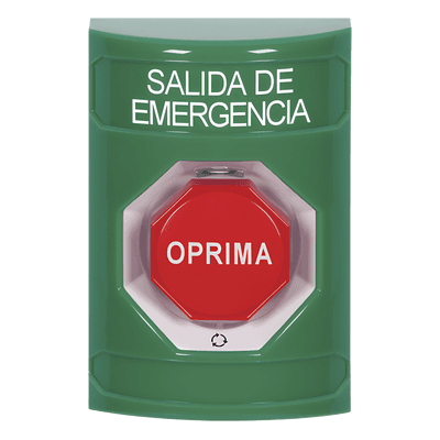 Botón de Salida de Emergencia en Español, Acción Mantenida, Girar para Restablecer y LED Multicolor