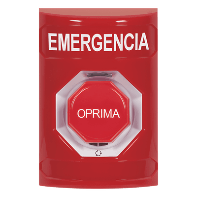 Botón de Emergencia en Español,  Color Rojo, Acción Mantenida, Girar para Restablecer y LED Multicolor