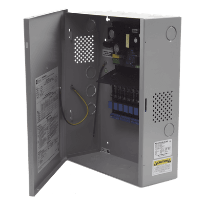 Fuente para aplicaciones en control de acceso, y detección de incendio, con capacidad de respaldo para 12 y 24 Vcd @ 4 A , con 8 circuitos de control ( NO ) y 8 circuitos de control trigger voltaje de entrada de : 115 Vca, requiere batería., vista 1