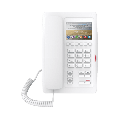 (H5 Color Blanco)Teléfono para Hotelería, profesional de gama alta con pantalla LCD de 3.5 pulgadas a color, 6 teclas programables para servicio rápido (Hotline) PoE, vista 1