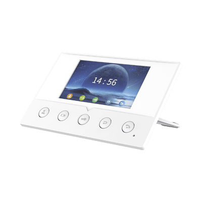 Monitor IP/SIP para interior, Wi-Fi, pantalla a color de 4.3", audio de 2 vías, PoE, 8 interfaces de entrada de alarma., vista 1