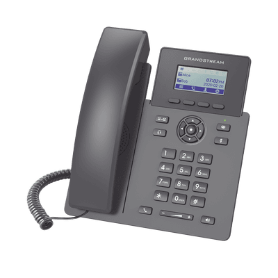 Teléfono IP de 2 Líneas / 2 Cuentas SIP / Sin PoE - Alimentación 5 VDC / Pantalla LCD 2.4" / 2 Puertos Ethernet 10/100 Mbps / Audio HD / Compatible con GDMS, vista 1