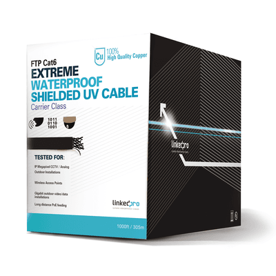 Bobina de cable de 305 Metros Cat6+ CALIBRE 23 Exterior Blindado tipo FTP para CLIMAS EXTREMOS, UL, color Negro,, vista 1