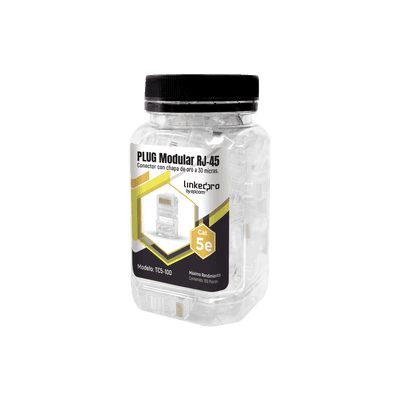 Bote con 100 Piezas de Plug Modular RJ45 Cat5e sin blindaje, chapado de oro a 30 micras para durabilidad extrema, vista 1