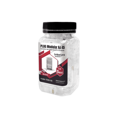 Bote con 100 Piezas de Plug Modular RJ45 Cat5e blindado, chapado de oro a 30 micras para durabilidad extrema CON PIN DE TIERRA, vista 1