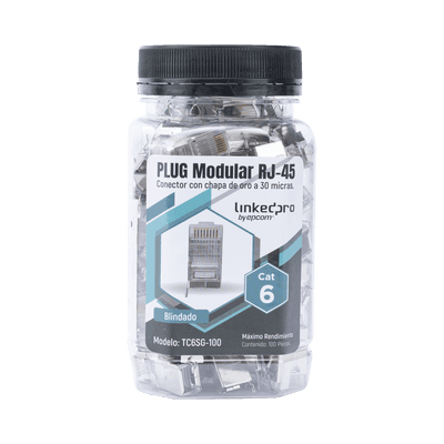 Bote con 100 Piezas de Plug Modular RJ45 Cat6 blindado con pin de tierra, chapado de oro a 30 micras para durabilidad extrema, vista 1