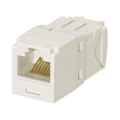 Conector Jack RJ45 Estilo TG, Mini-Com, Categoría 6, de 8 posiciones y 8 cables, Color Blanco Mate