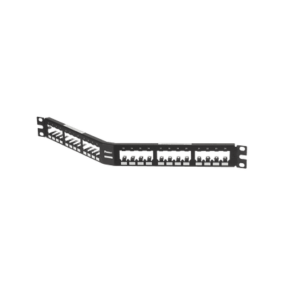 Panel de Parcheo Modular Mini-Com (Sin Conectores), Angulado, Totalmente Blindado, de 24 puertos, 1UR, vista 1