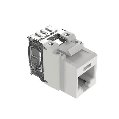 Conector Jack Estilo 110 (de Impacto), Tipo Keystone, Categoría 6A, de 8 posiciones y 8 cables, Color Blanco, vista 1