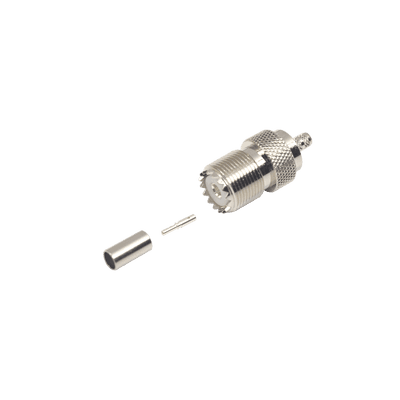 Conector UHF Hembra (SO-239) en Línea, de Anillo Plegable para Cable RG-58/U, RG-142/U, Níquel/ Plata/ Delrin., vista 1
