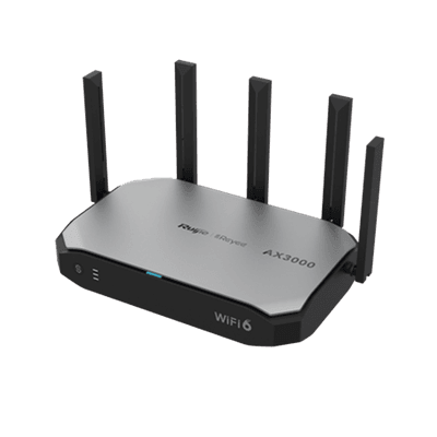 Router inalámbrico Wi-Fi 6 empresarial todo en uno, 2976 Mbps, hasta 180 usuarios, 5 puertos GE, 5 antenas externas (de 5 dBi), Incorpora Reyee Mesh, vista 1