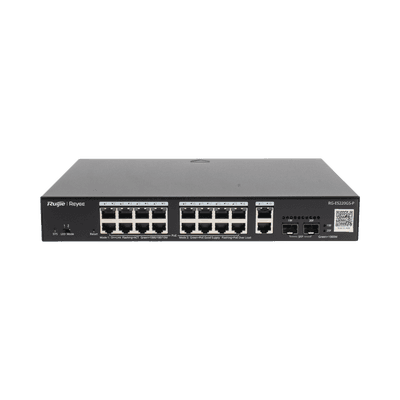 Switch PoE L2 Administrable en la Nube de 20 Puertos Gigabit, 16 PoE+, 2 Puertos RJ45 Gigabit, 2 Puertos SFP, 250W, Reconocimiento de cámaras IP, valor único para la red CCTV, vista 1