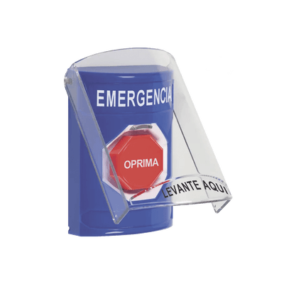 Botón de Emergencia en Español con Tapa Protectora de Policarbonato Súper Resistente, Restablecimiento con Llave y Sirena, vista 1