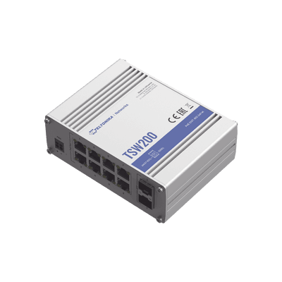 Switch Industrial No-Administrable 8 puertos Gigabit PoE 802.3af/at, 2 puertos SFP, vista 1
