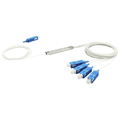 Splitter (Divisor Óptico) tipo PLC, de 1x4, conectores SC/UPC, vista 1