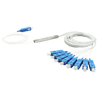 Splitter (Divisor Óptico) tipo PLC, 1x8, conectores SC/UPC, vista 1