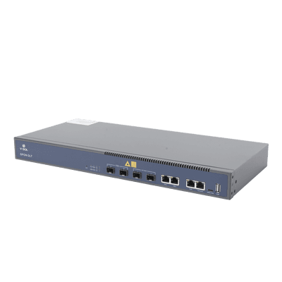 OLT de 2 puertos GPON + 4 puertos Uplink (2 puertos Gigabit Ethernet + 2 puerto SFP/SFP+) , hasta 256 ONUS, vista 1
