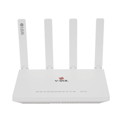 ONU Dual EPON/GPON con WIFI 6 + 1 puerto CATV + 1 puerto USB + 4 puertos Gigabit/ Puerto SC/APC, Hasta 1500 Mbps, vista 1