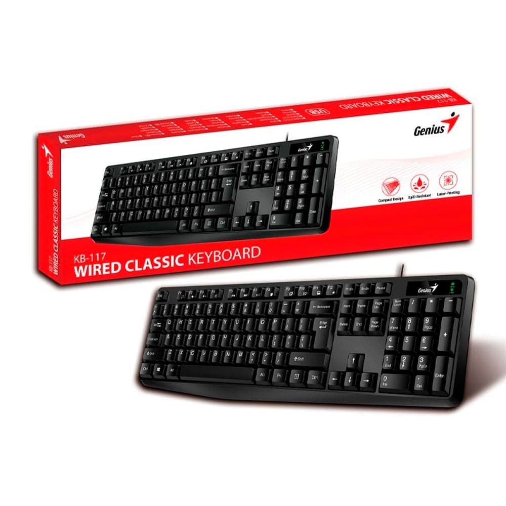 Teclado Genius KB-117 USB Alambrico Negro, vista 1